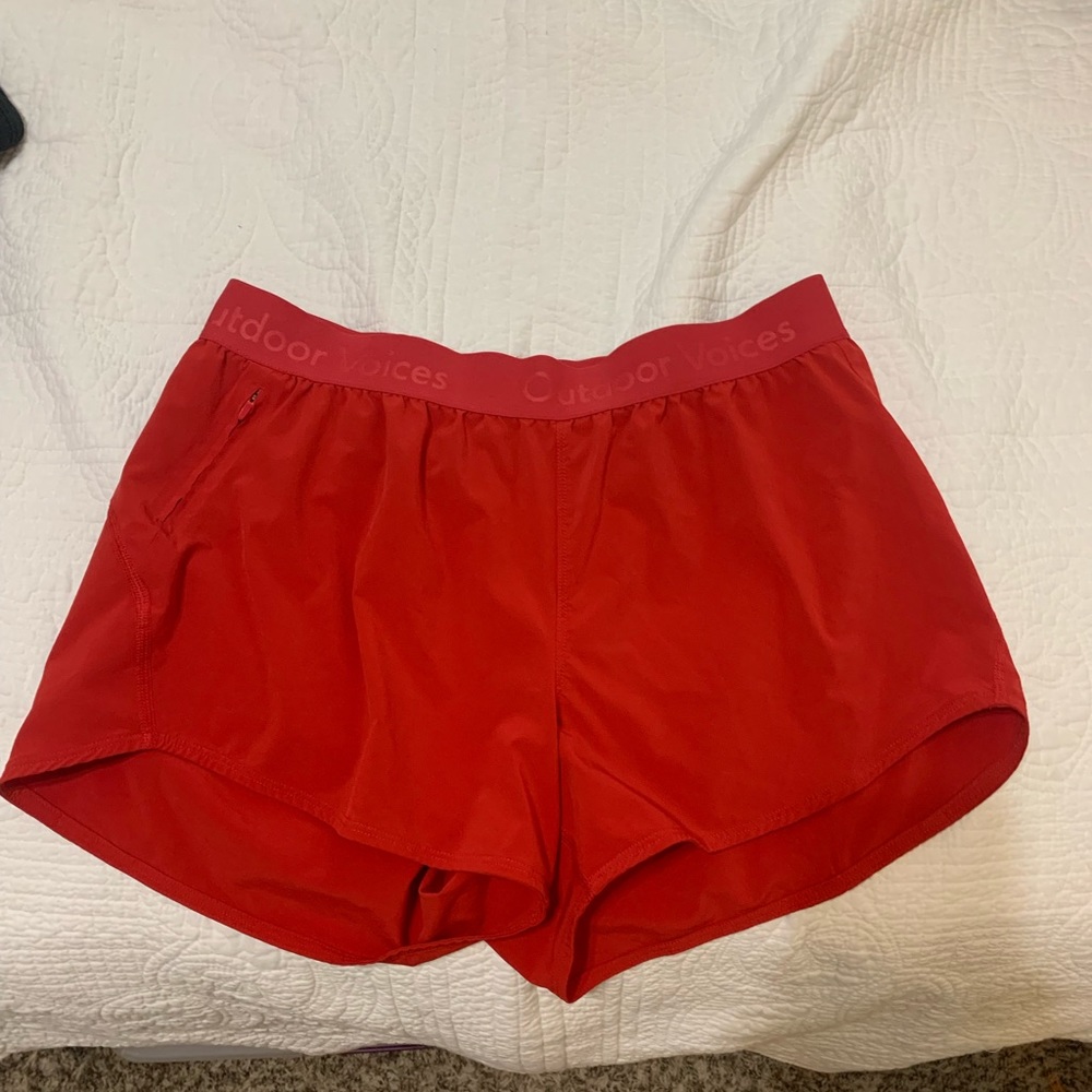 Outdoor voices relay shorts in scarlet red